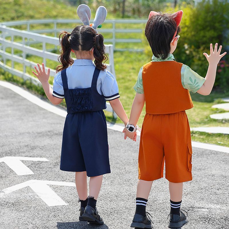 5点セット 半袖トップス+ベスト+パンツ+ネクタイ+帽子 セットアップ n-171