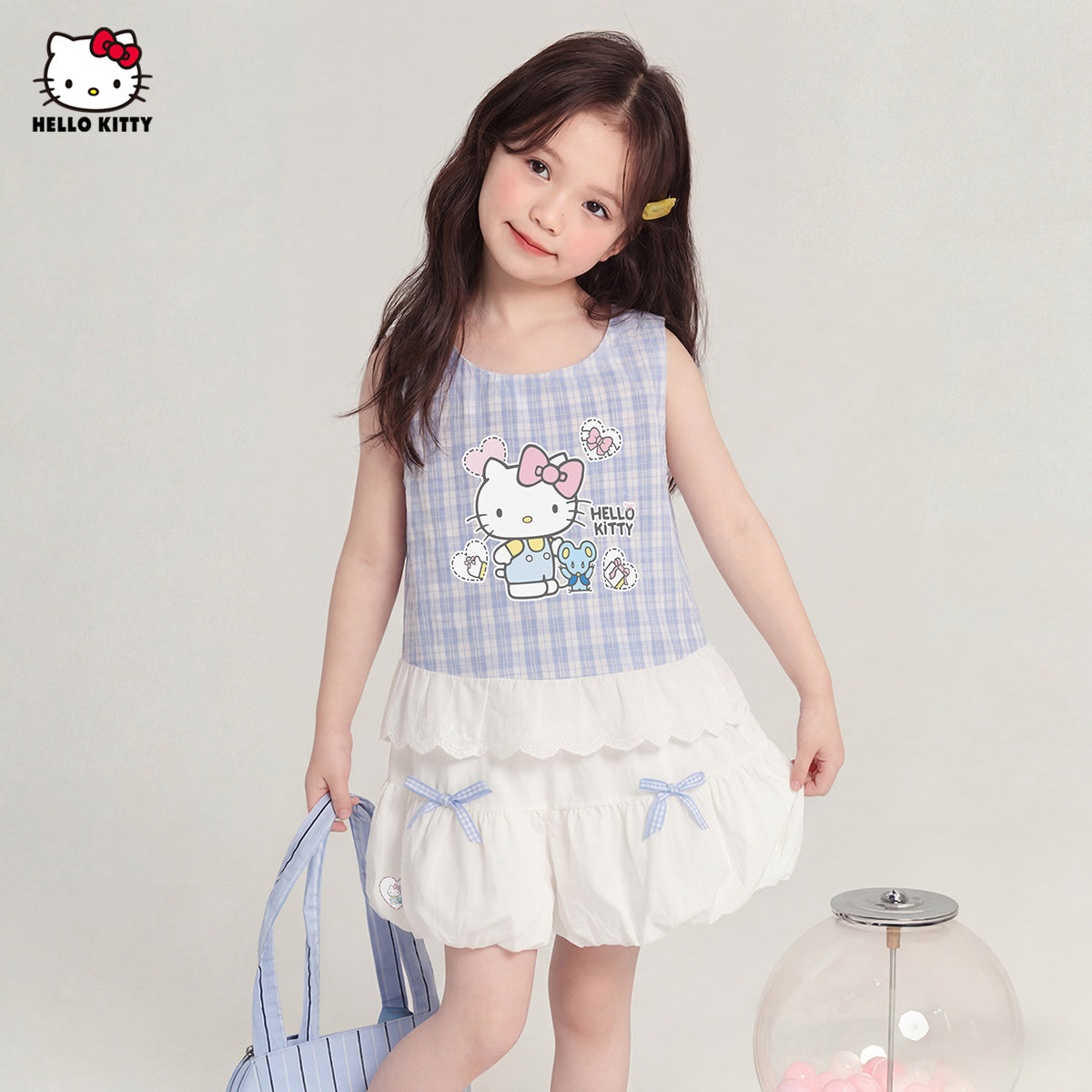 夏にぴったり 水色 チェック柄 可愛い Tシャツ+ショートパンツ セットアップ n-311
