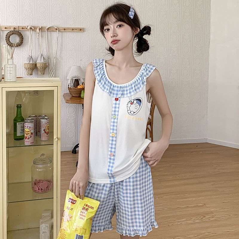 大人可愛い チェック柄 パジャマ トップス+ショートパンツ セットアップ C-50021