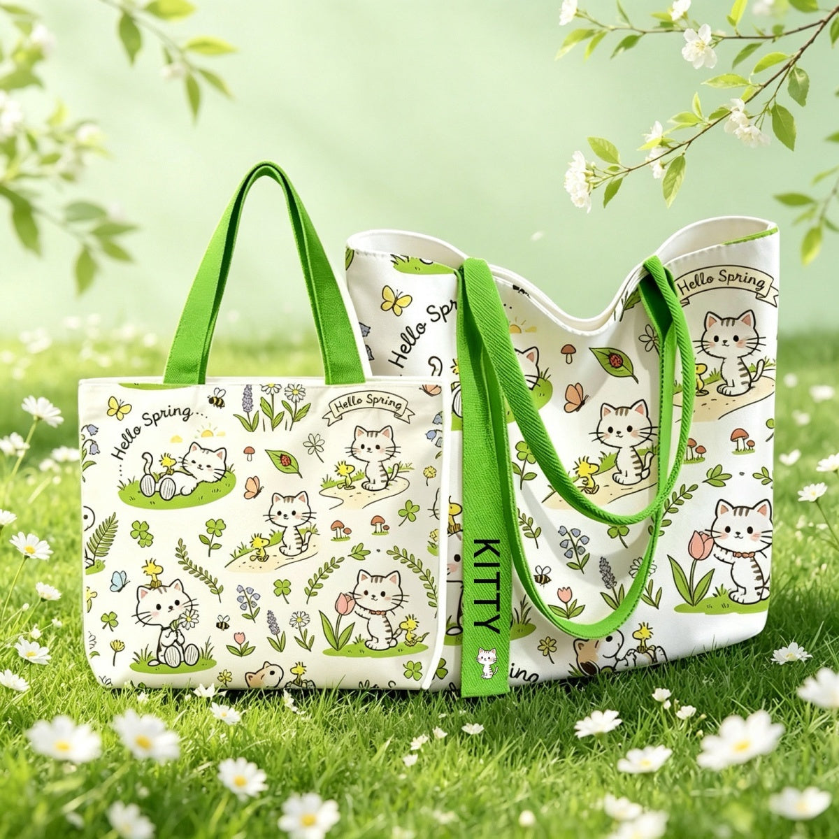 2サイズ プリント カジュアル キャンバス バッグ C-216