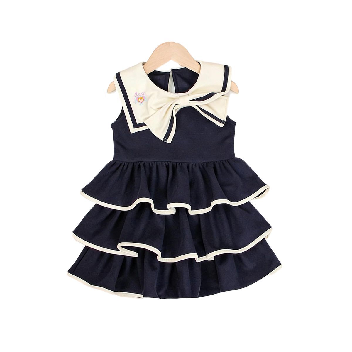 ♡リボン付き マリン襟 濃紺 キッズ 夏服 ワンピース n-317