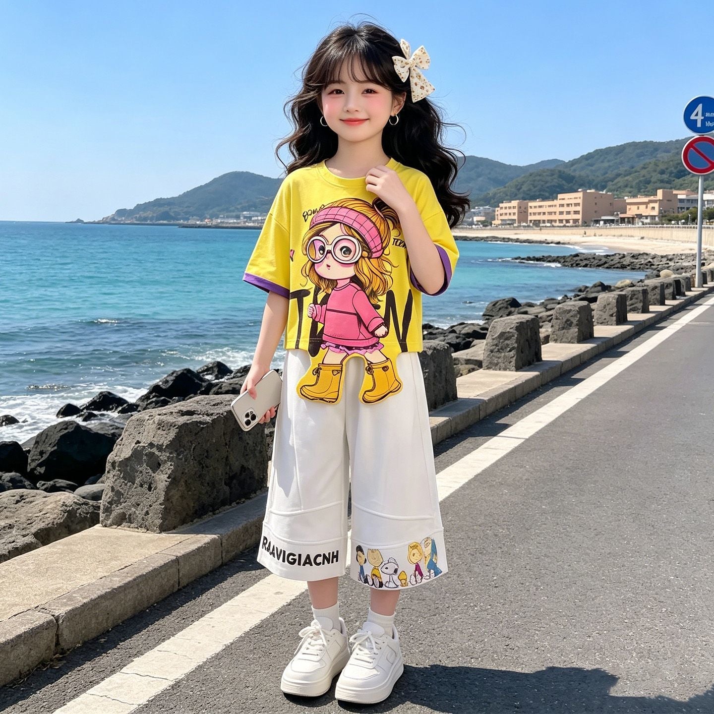 人気トレンド 可愛い プリント トップス+パンツ セットアップ n-219