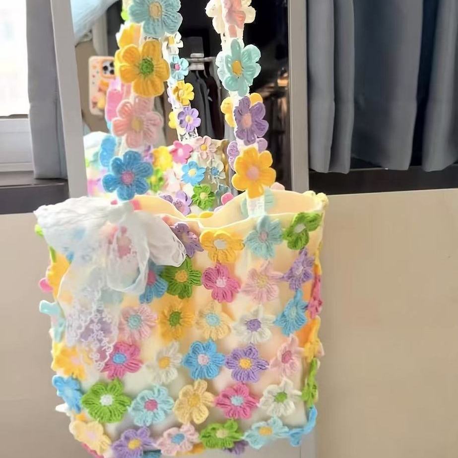 マカロンカラー 花編み トートバッグ DIY 編み物素材キット 初心者向け C-264