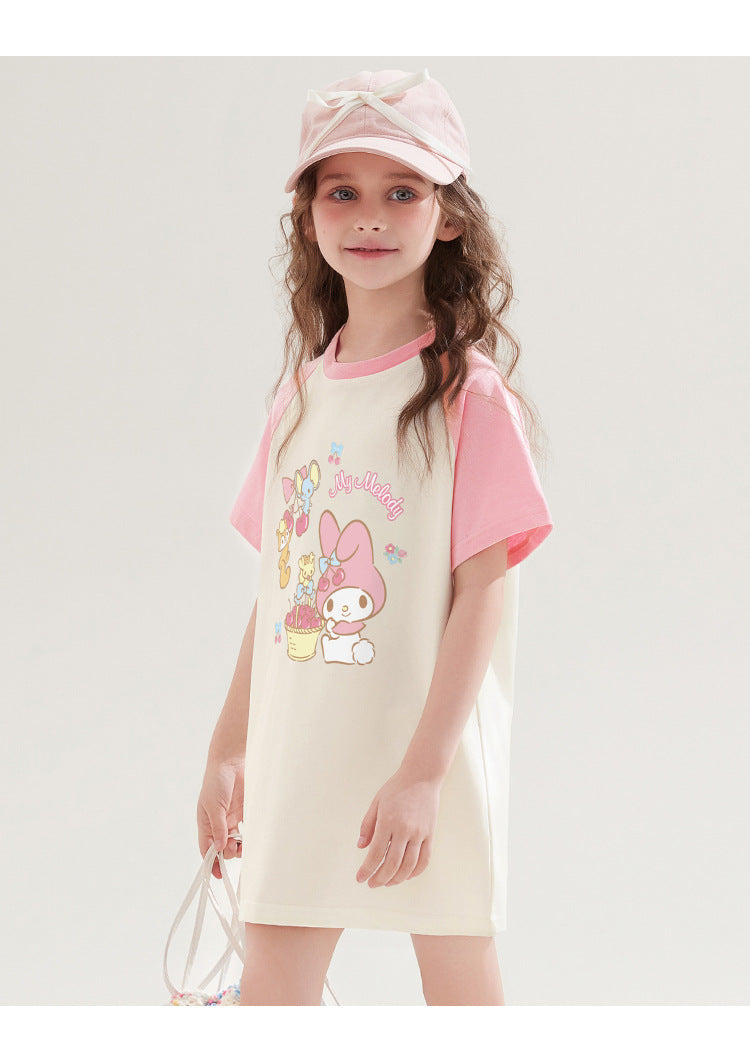 夏さらさら 配色 切り替え プリント ロング Tシャツ n-336