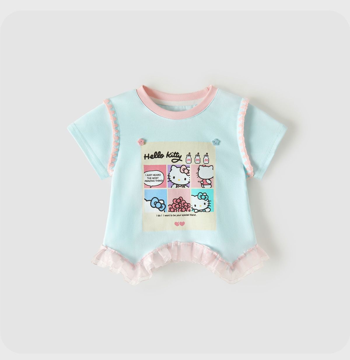 可愛らしい雰囲気 甘め 切り替え フリル裾 Tシャツ n-354
