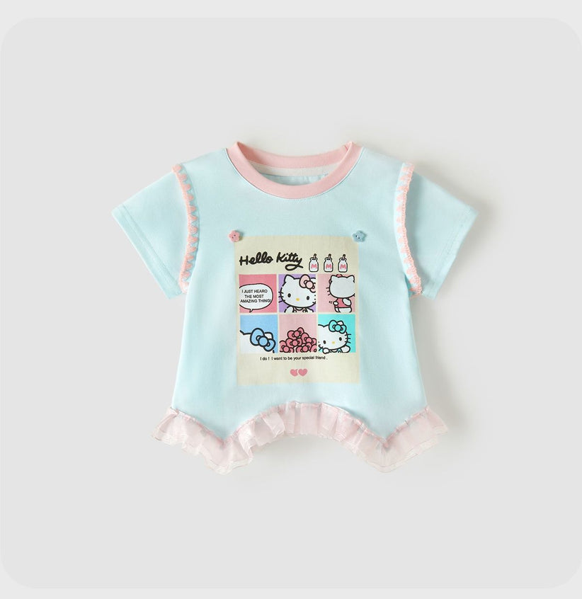 可愛らしい雰囲気 甘め 切り替え フリル裾 Tシャツ n-354