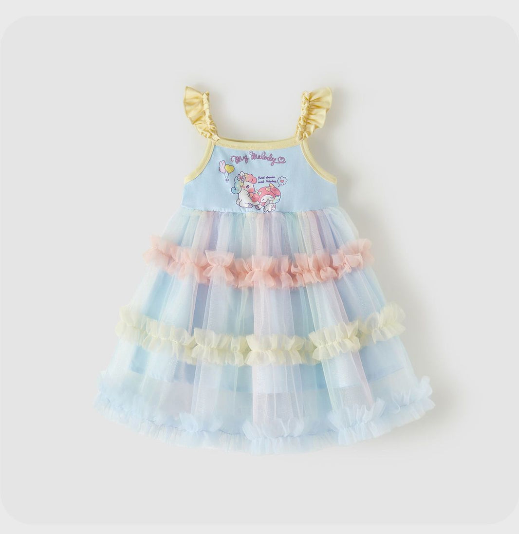 大流行新作 3段カラー メッシュ 子供 夏 ケーキワンピース n-355