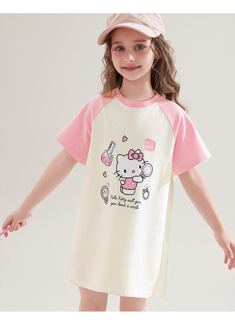夏さらさら 配色 切り替え プリント ロング Tシャツ n-336