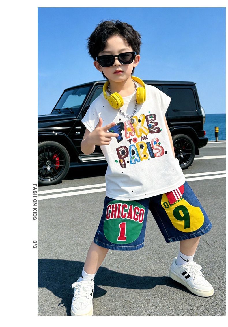 プリント ノースリーブ Tシャツ+ショーツ セットアップ n-169