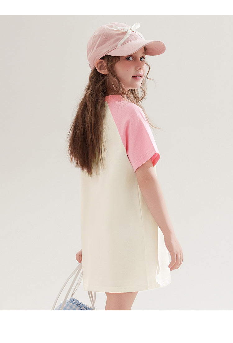 夏さらさら 配色 切り替え プリント ロング Tシャツ n-336