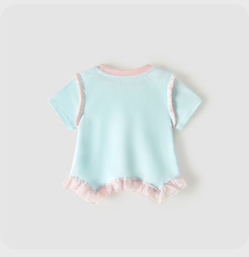 可愛らしい雰囲気 甘め 切り替え フリル裾 Tシャツ n-354