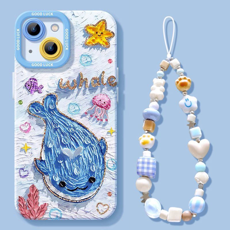 iPhone機種に対応 クジラ油絵 柔らかシリコン スマホケース C-80068