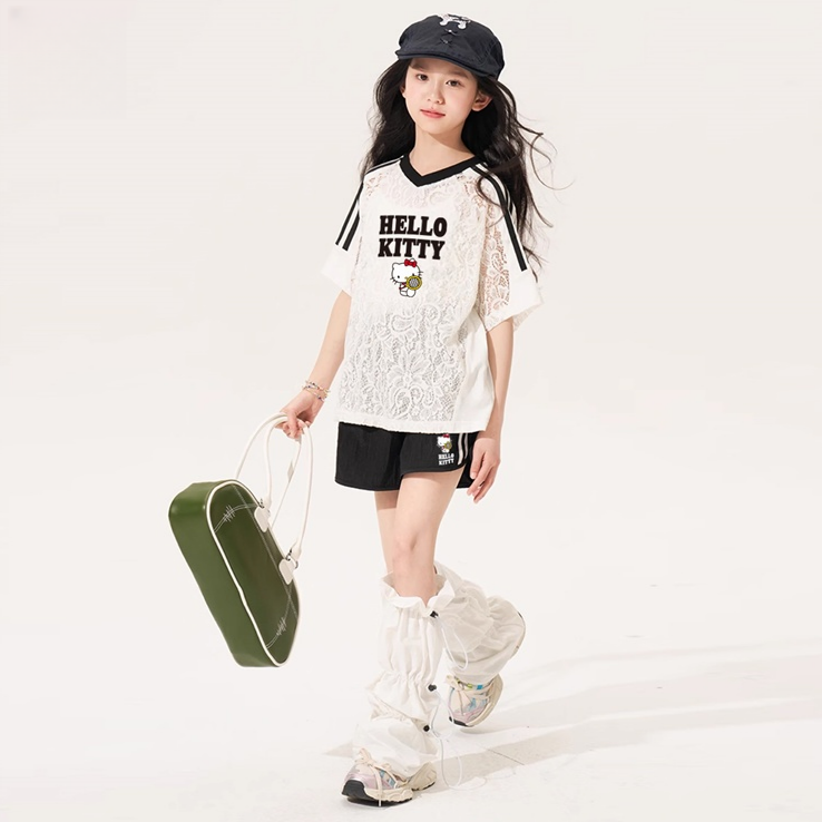 カジュアル派 レース Vネック Tシャツ+ショートパンツ セットアップ n-124