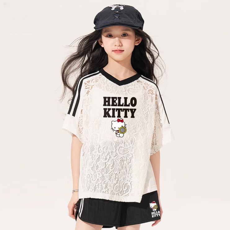 カジュアル派 レース Vネック Tシャツ+ショートパンツ セットアップ n-124