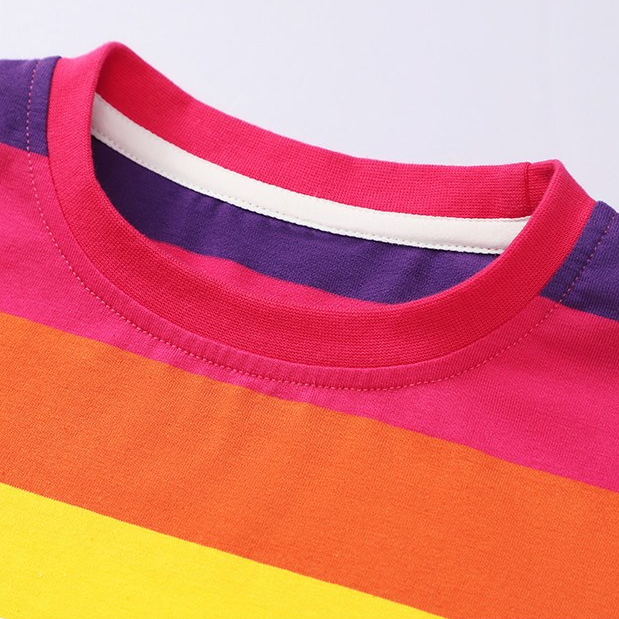 通気性良し カラフル ボーダー 半袖 Tシャツ n-273