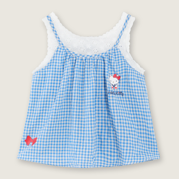 水色 チェック さらさら 夏用 トップス+パンツ セットアップ n-290