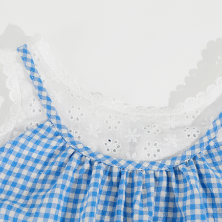水色 チェック さらさら 夏用 トップス+パンツ セットアップ n-290