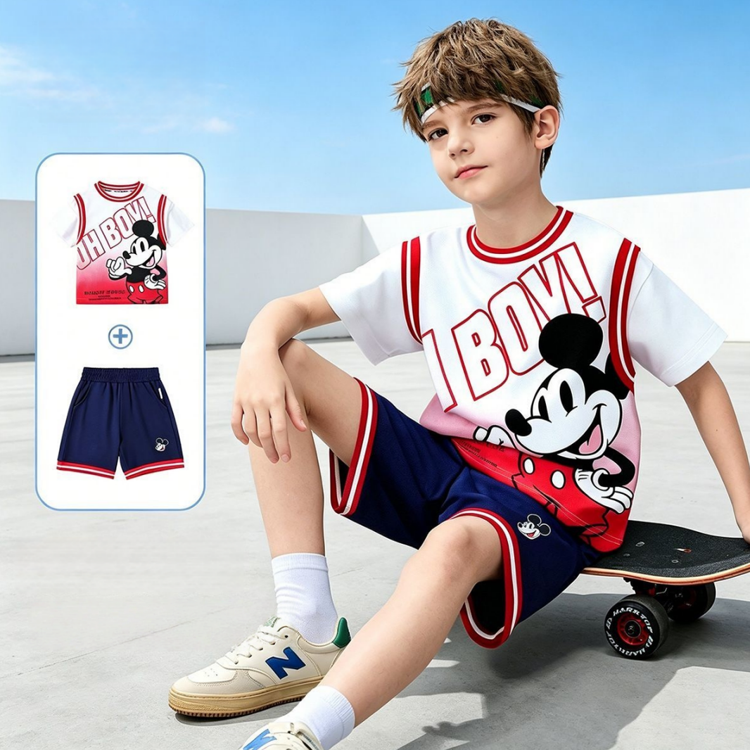 おしゃれ サラサラ快適 通気性メッシュ キッズ Tシャツ+ショートパンツ セットアップ n-310