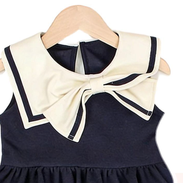 ♡リボン付き マリン襟 濃紺 キッズ 夏服 ワンピース n-317