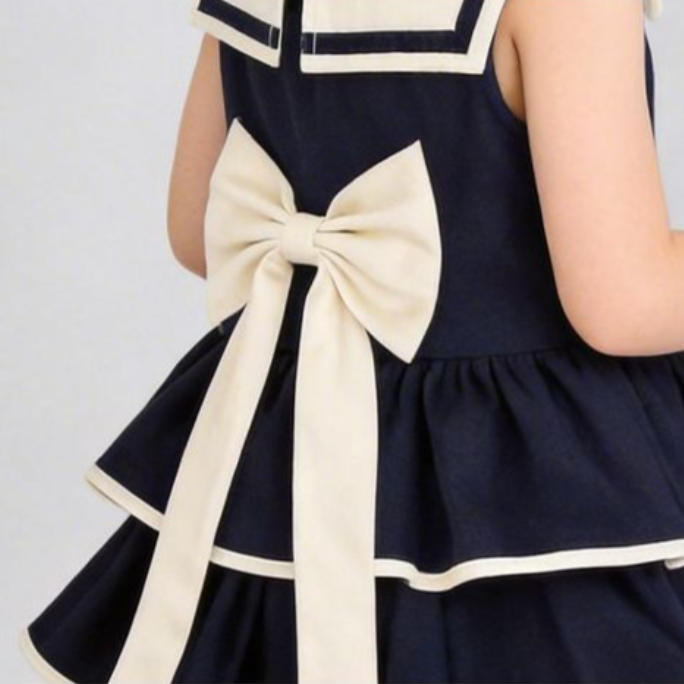 ♡リボン付き マリン襟 濃紺 キッズ 夏服 ワンピース n-317