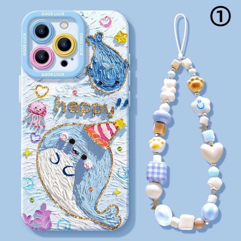 iPhone機種に対応 クジラ油絵 柔らかシリコン スマホケース C-80068