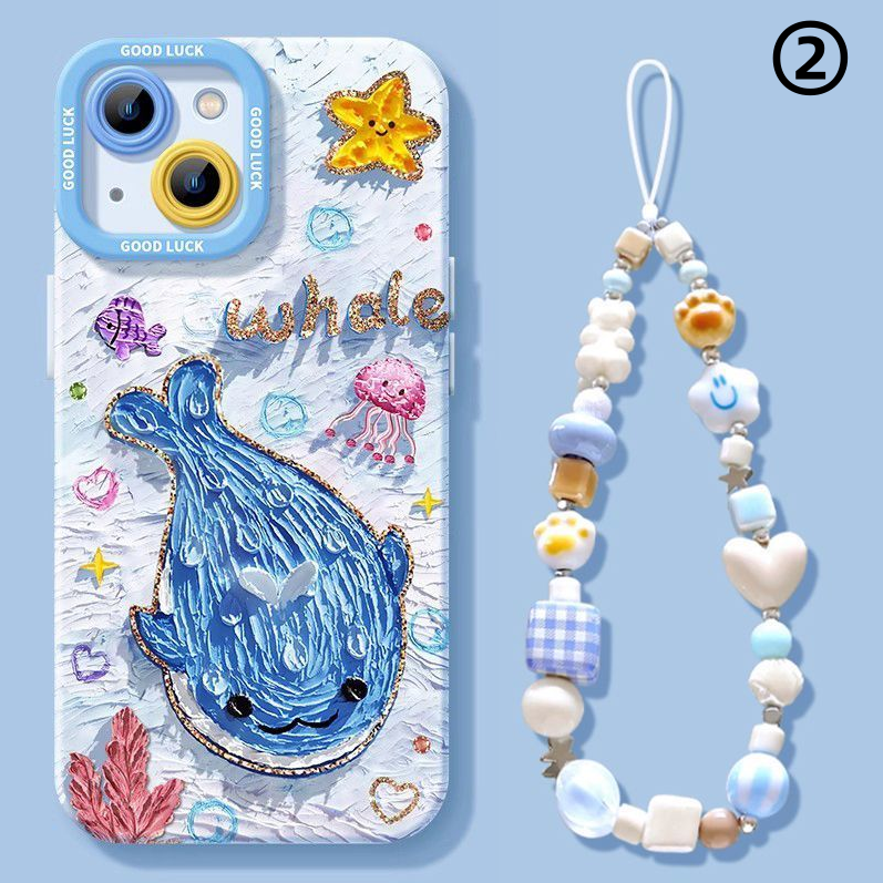iPhone機種に対応 クジラ油絵 柔らかシリコン スマホケース C-80068