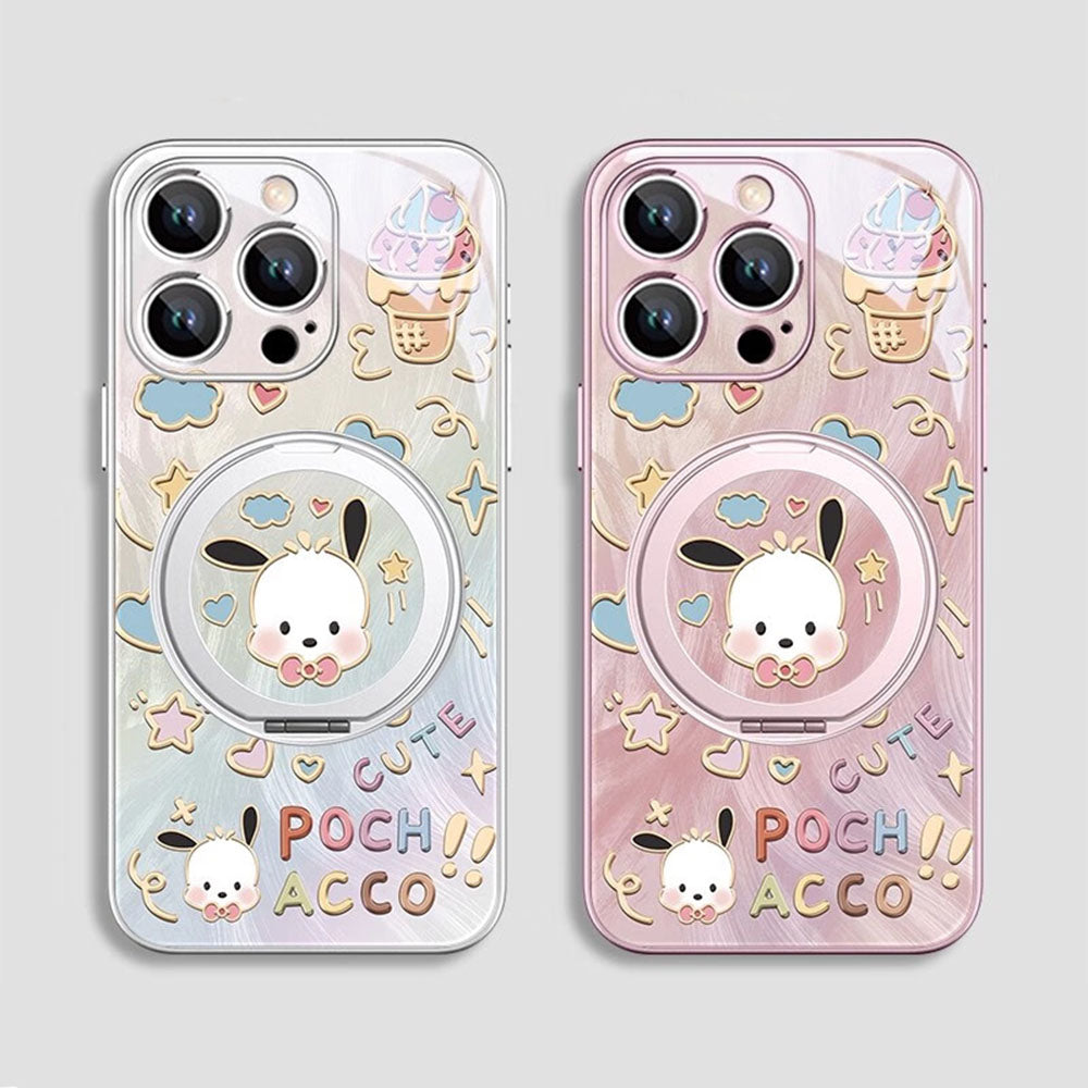 iPhone機種に対応 リングスタンド付き キュート 総柄 スマホケース C-80139
