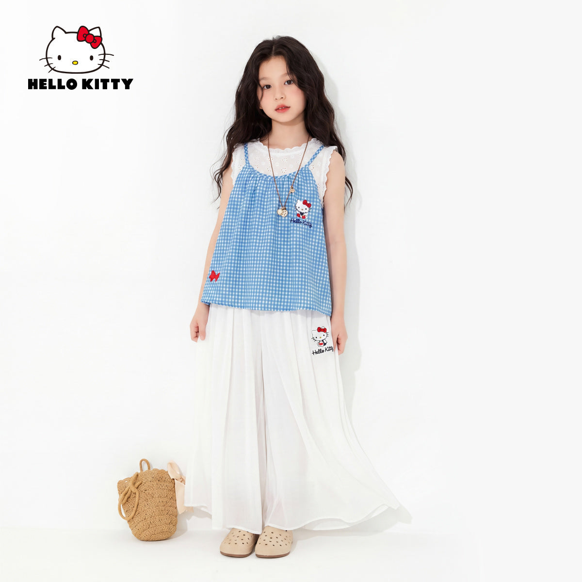 水色 チェック さらさら 夏用 トップス+パンツ セットアップ n-290