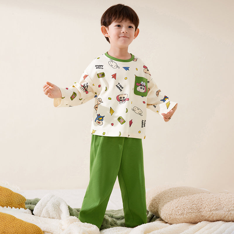 締め付けなし 総柄 長袖  Tシャツ+ロングパンツ セットアップ n-255