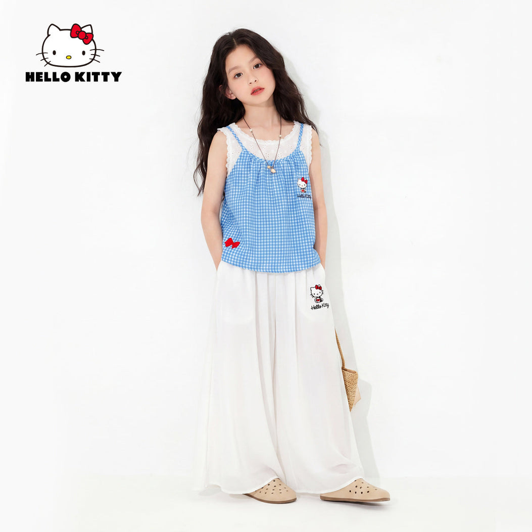 水色 チェック さらさら 夏用 トップス+パンツ セットアップ n-290