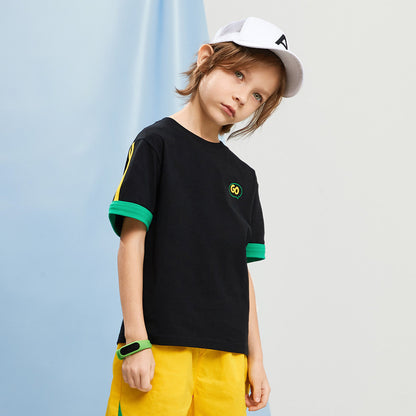 柔らか肌触り カジュアル キッズ 配色 Tシャツ n-234