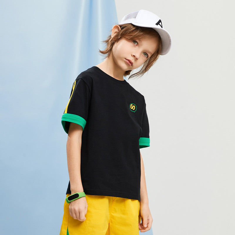 柔らか肌触り カジュアル キッズ 配色 Tシャツ n-234