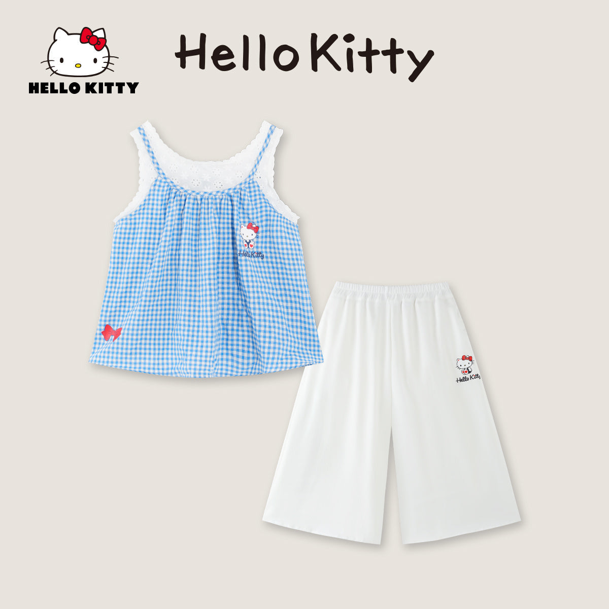 水色 チェック さらさら 夏用 トップス+パンツ セットアップ n-290
