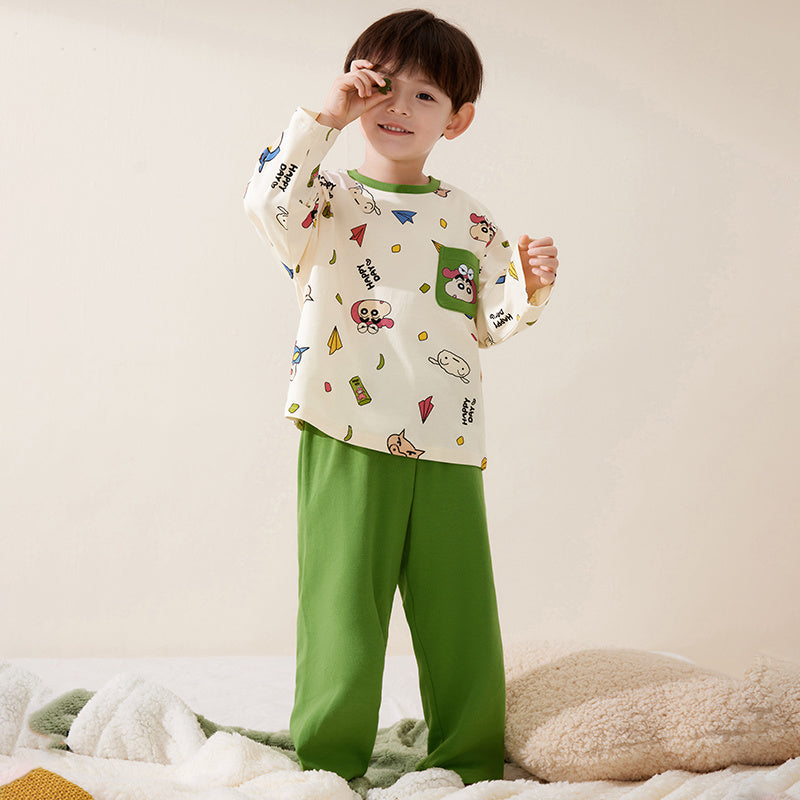 締め付けなし 総柄 長袖  Tシャツ+ロングパンツ セットアップ n-255