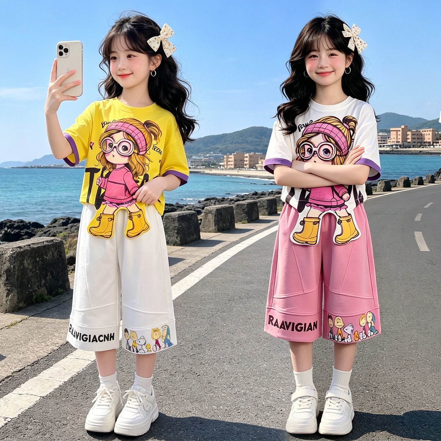 人気トレンド 可愛い プリント トップス+パンツ セットアップ n-219