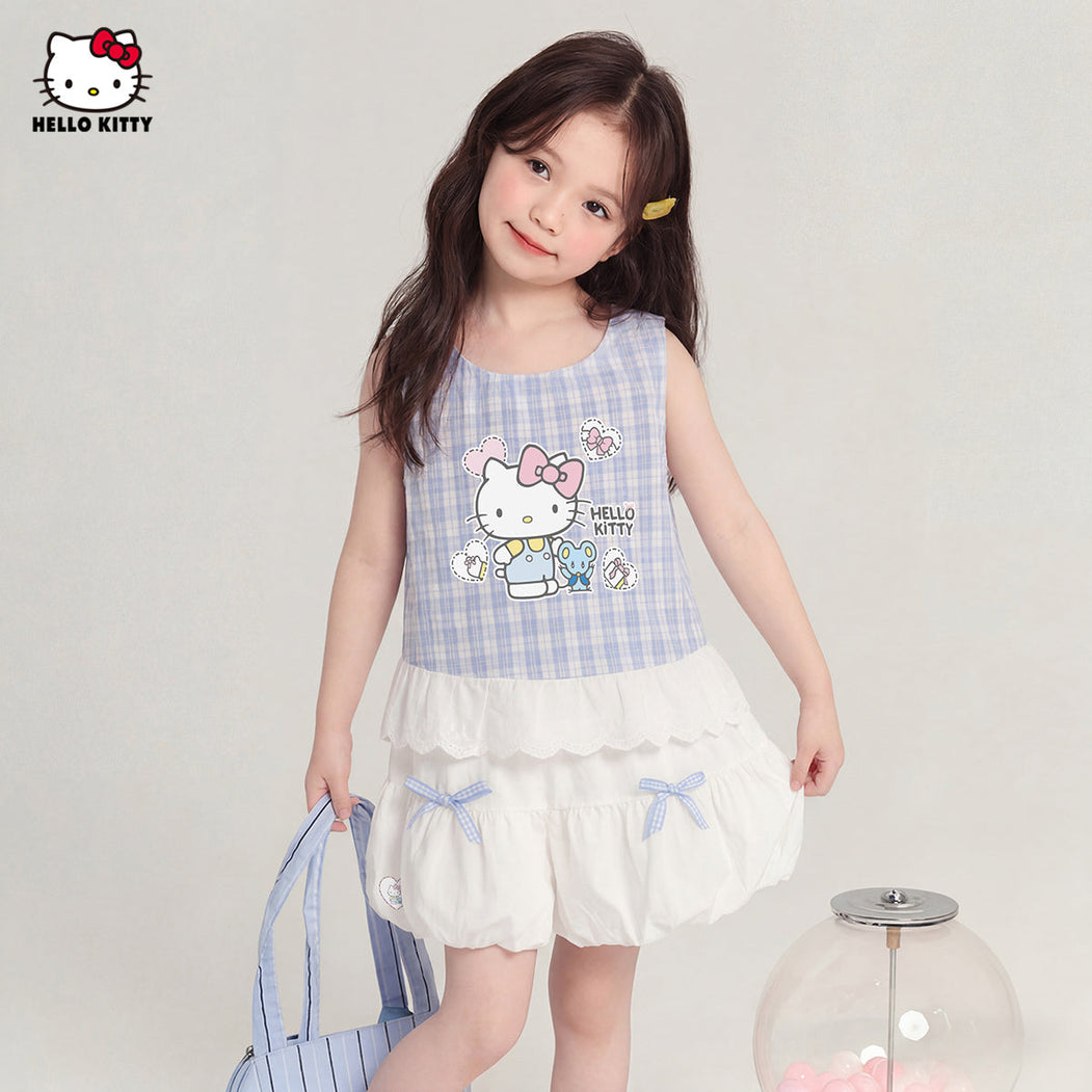 夏にぴったり 水色 チェック柄 可愛い Tシャツ+ショートパンツ セットアップ n-311