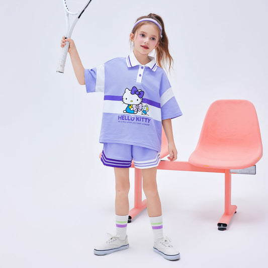 子供用 配色切替 半袖 ポロシャツ+ショーツ セットアップ n-103