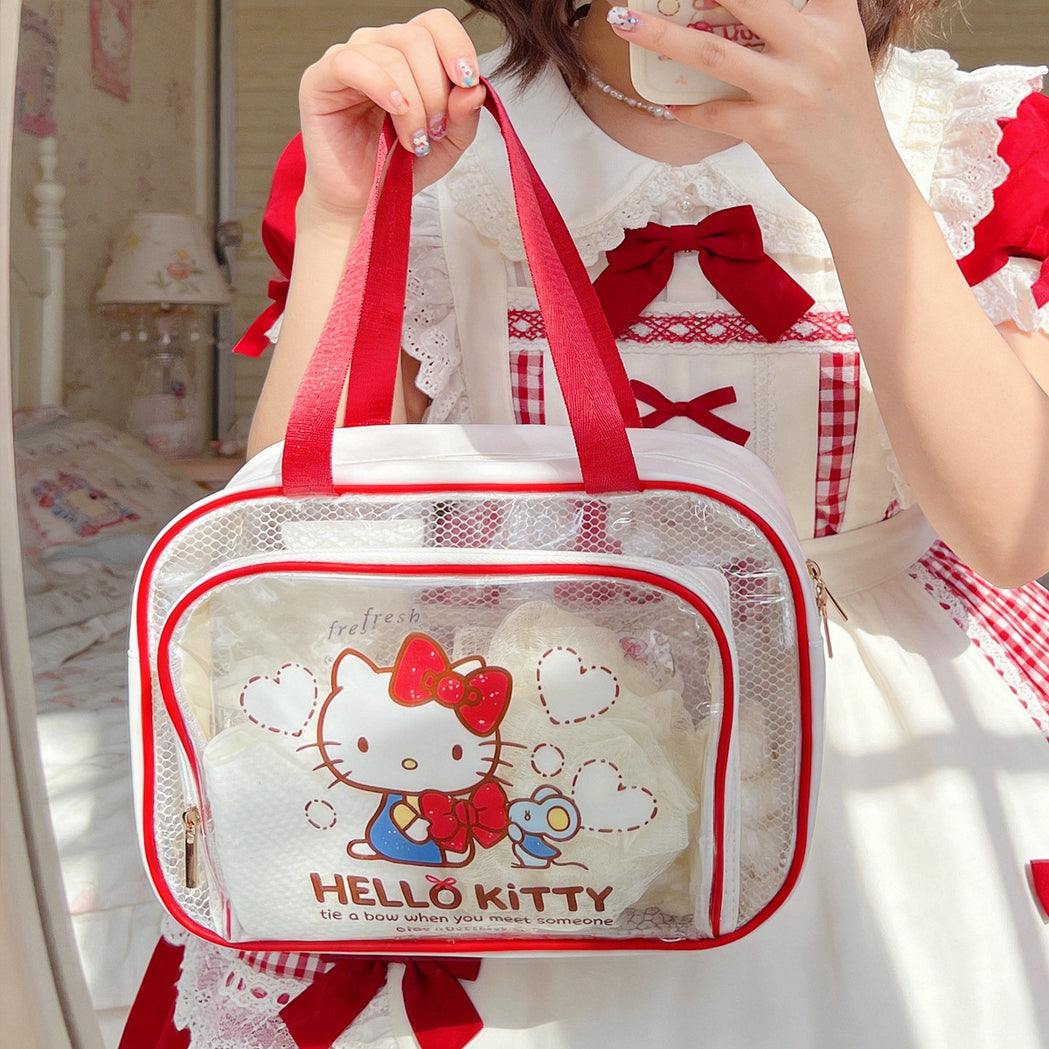可愛い 干湿分離 大容量 透明 PVC 手提げ 防水 メイクポーチ C-380