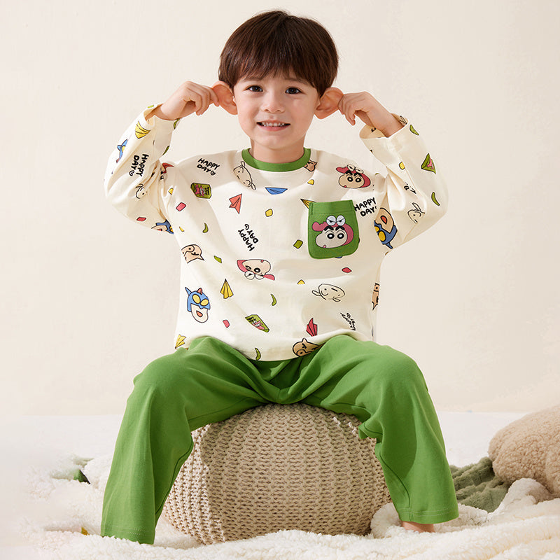 締め付けなし 総柄 長袖  Tシャツ+ロングパンツ セットアップ n-255