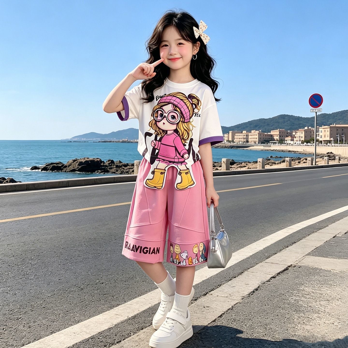 人気トレンド 可愛い プリント トップス+パンツ セットアップ n-219