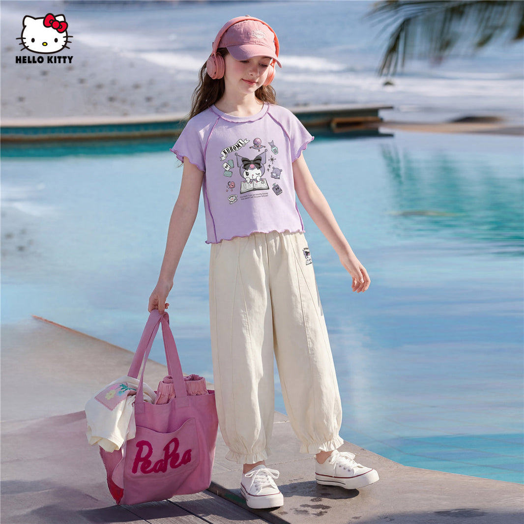 動きやすい 夏用 フリル袖 Tシャツ+ワイドパンツ セットアップ n-314