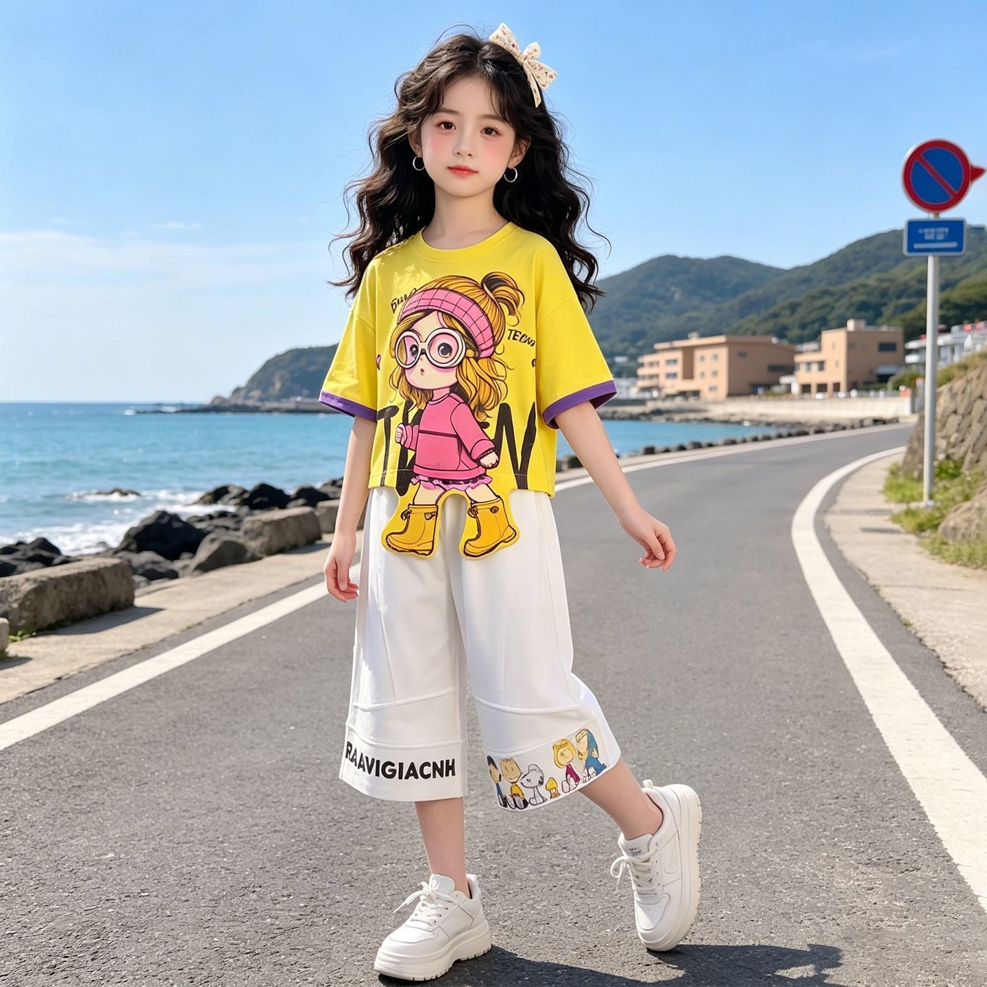 人気トレンド 可愛い プリント トップス+パンツ セットアップ n-219