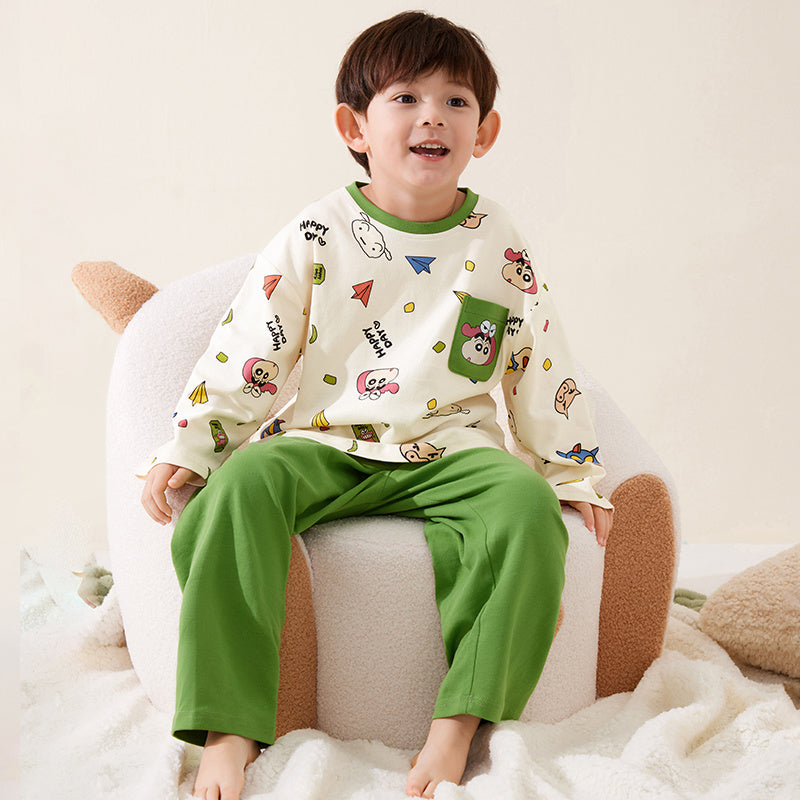 締め付けなし 総柄 長袖  Tシャツ+ロングパンツ セットアップ n-255
