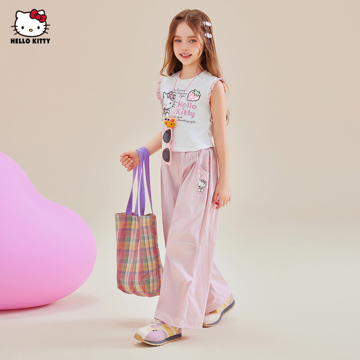 配色 フリル ノースリーブ トップス+カジュアルパンツ セットアップ n-333