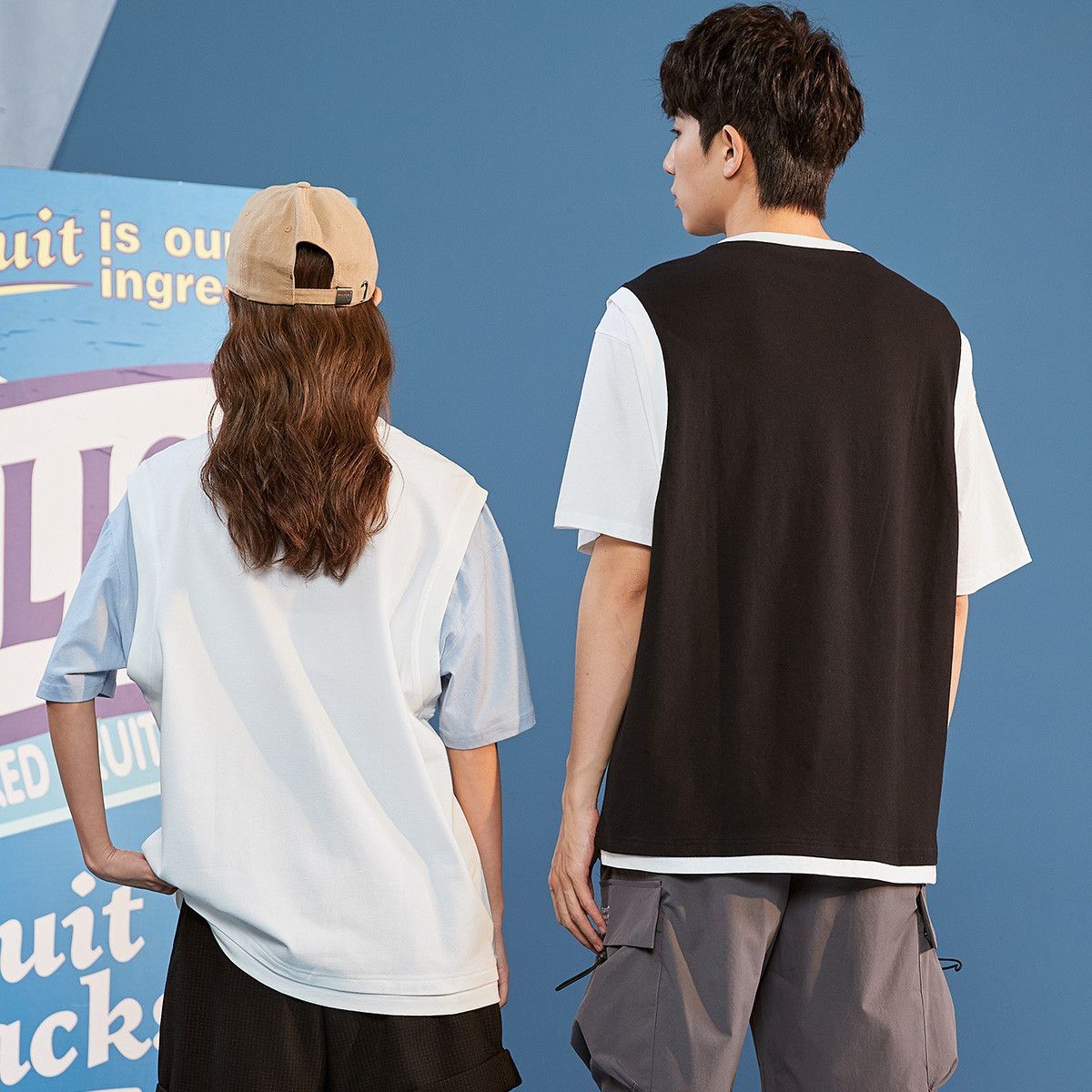 男女兼用 配色 半袖 Tシャツ C-50058