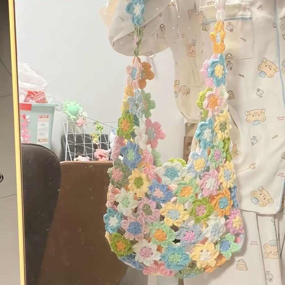 マカロンカラー 花編み トートバッグ DIY 編み物素材キット 初心者向け C-264