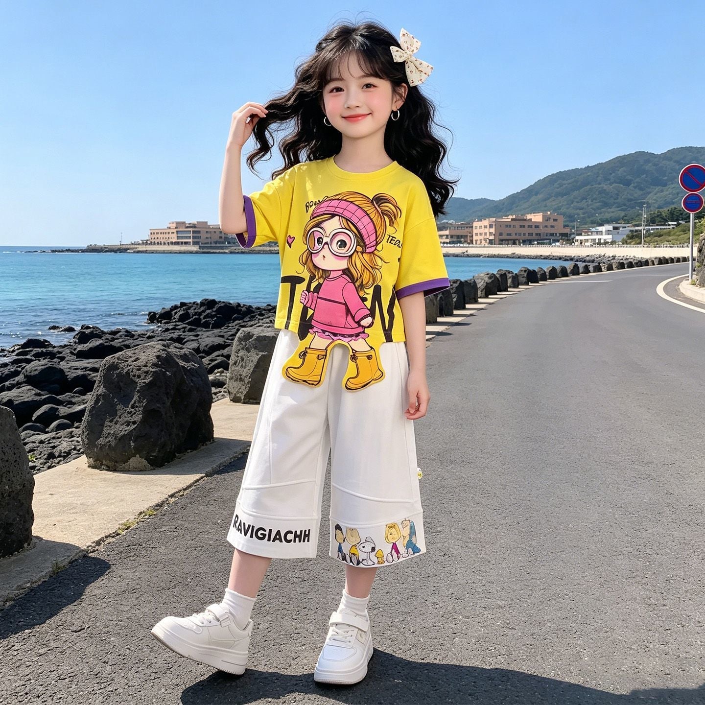 人気トレンド 可愛い プリント トップス+パンツ セットアップ n-219