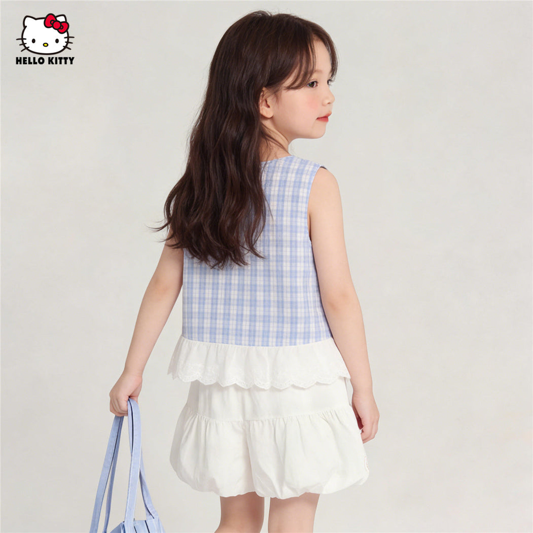 夏にぴったり 水色 チェック柄 可愛い Tシャツ+ショートパンツ セットアップ n-311