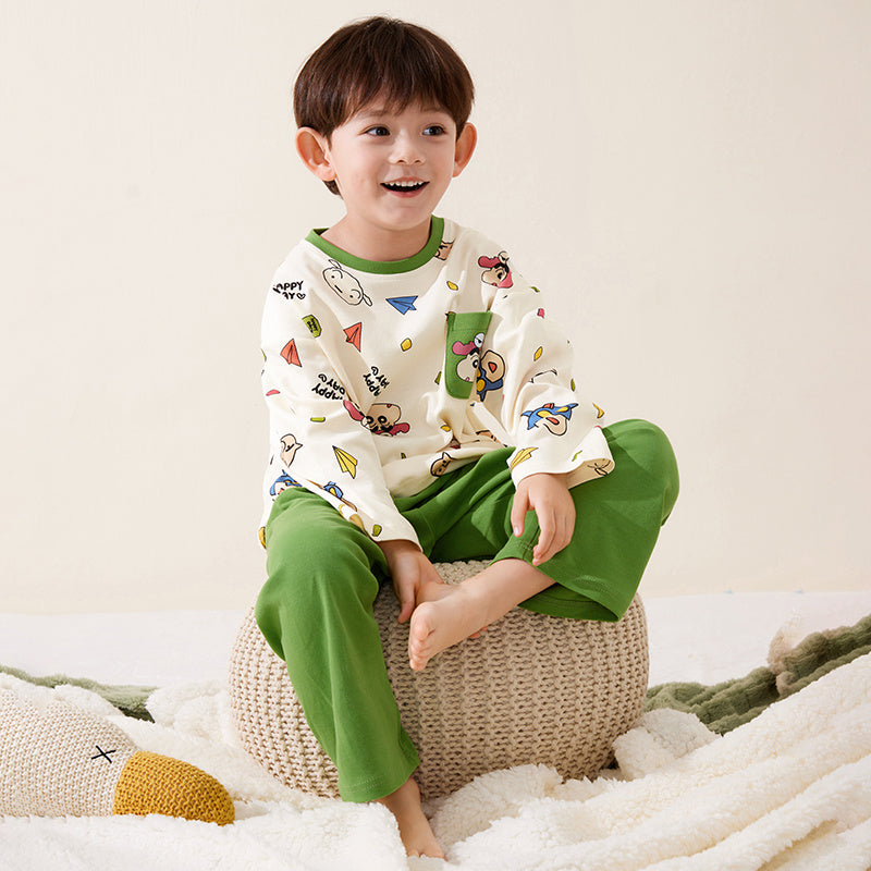 締め付けなし 総柄 長袖  Tシャツ+ロングパンツ セットアップ n-255