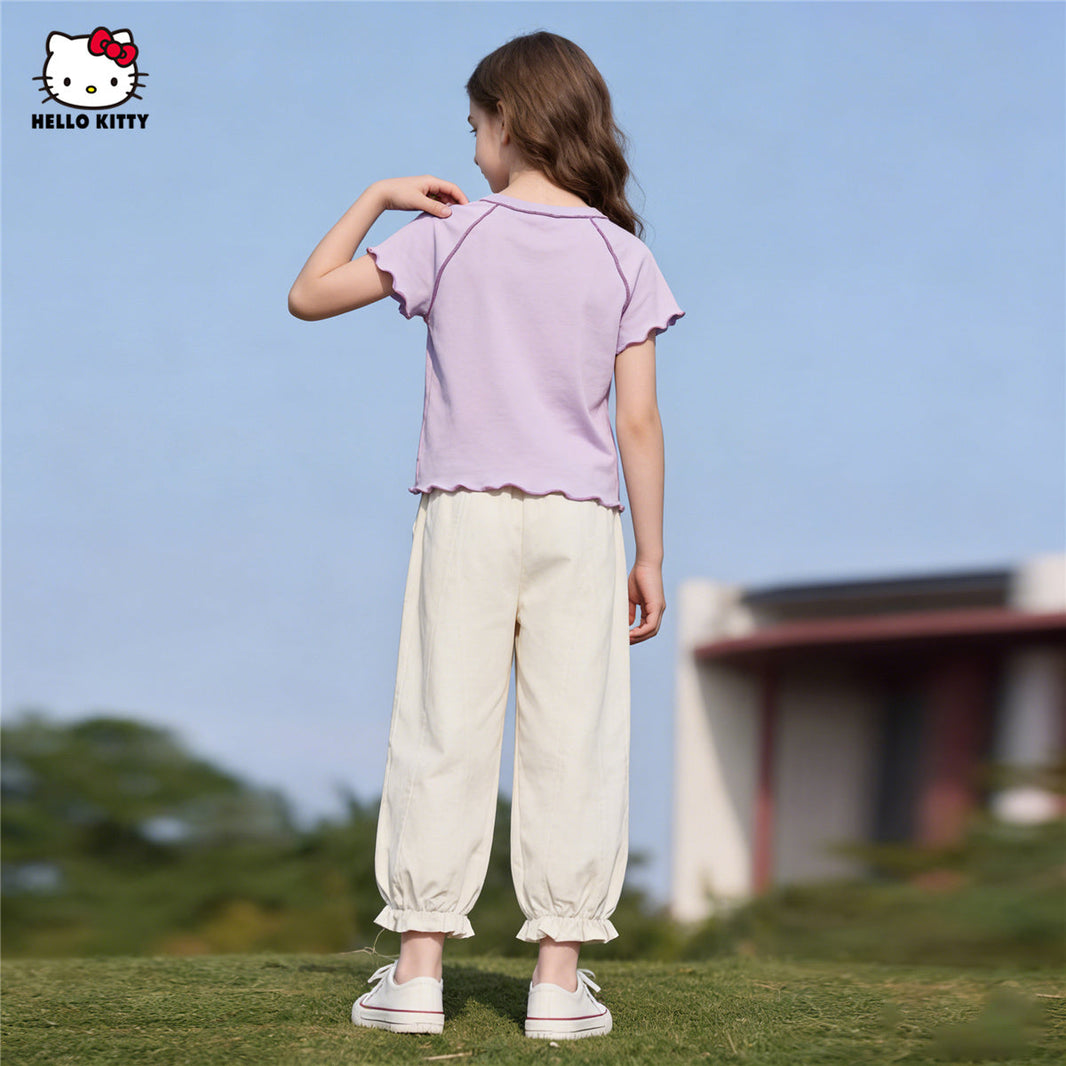 動きやすい 夏用 フリル袖 Tシャツ+ワイドパンツ セットアップ n-314